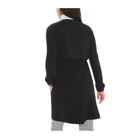 Chico's Sz 1 / US M Black Trench Topper Jacket Coat Tie-Belt Elegant Flattering - Picture 2 of 16